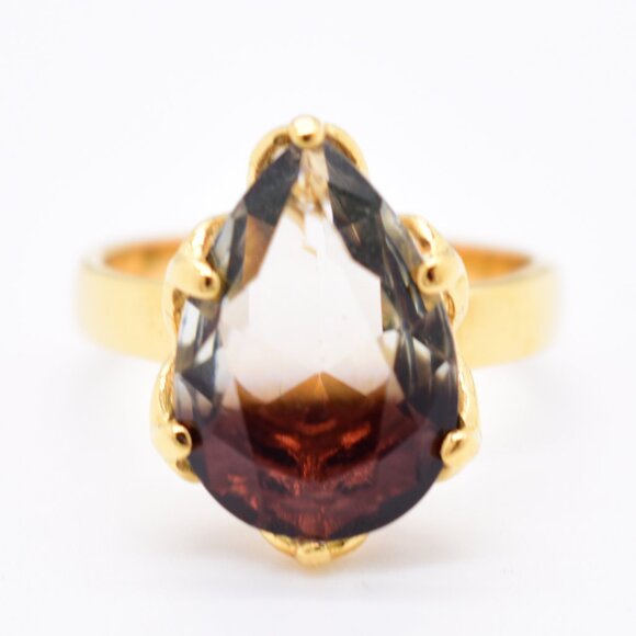 Champagne Topaz Pear-Shaped Ring 18K Gold Over .925 Sterling Silver - Picture 3 of 5